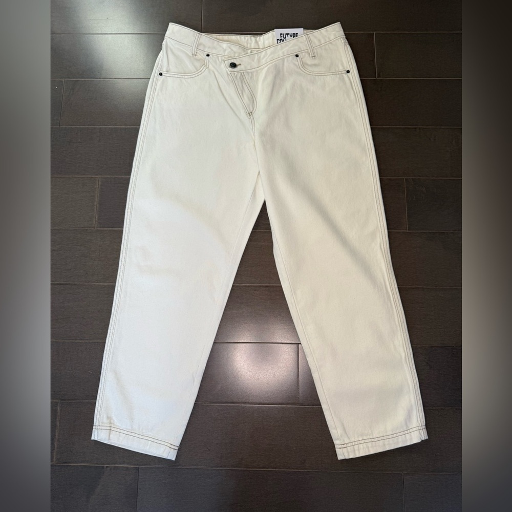 Future Collective Kahlana Barfield Brown Cream Tapered Leg Jeans - Picture 2 of 7